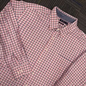 Nautica Mens 4XL Pink Navy Plaid Stretch Button Down Shirt Long Sleeve Casual